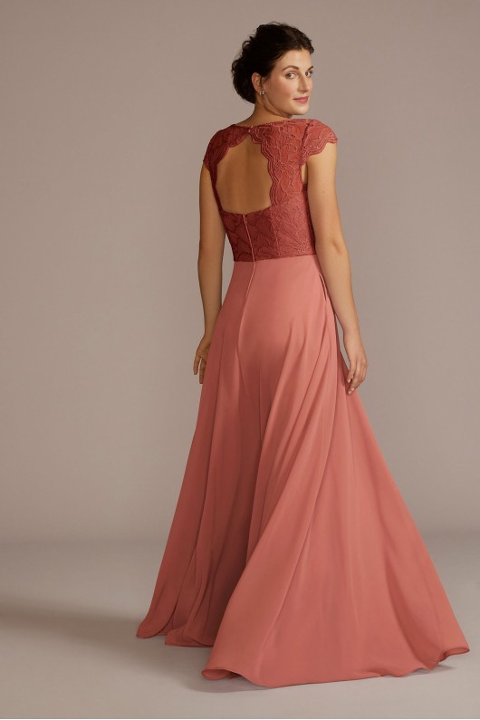 Stretch Lace Chiffon Cap Sleeve Bridesmaid Dress David&#039;s Bridal F20464